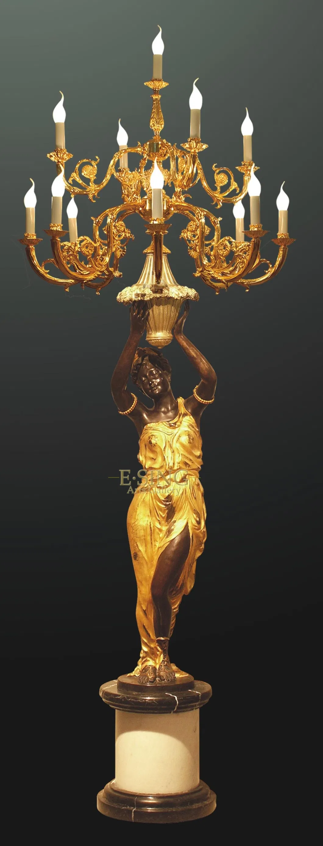 Antique Floor Statue Lady Bronze Lamp for Home Decoration