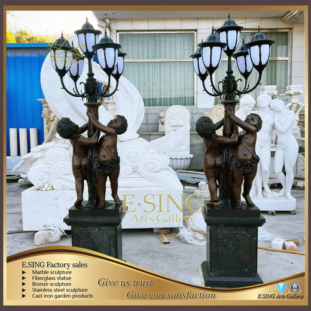 Life-Size Antique Style Bronze Statue Girl Lamp Bronze Sculptures