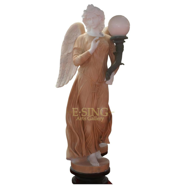 Mix Color Marble Lady Sculpture Garden Stone Figure Statue with Lamp