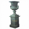 Big Round Dark Green Park Iron Casting Flowerpot with Base