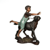 The Factory Sells Outdoor Park Decorations Bronze Boy Running with Dog Sculpture