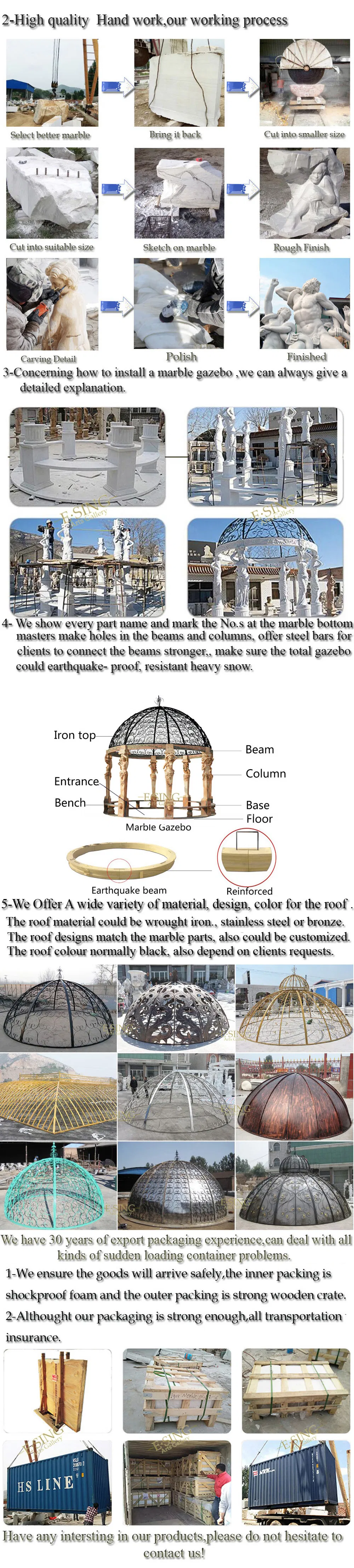 Natural Stone Simple Design Green Marble Gazebo with Eight Lady Statues on Sale