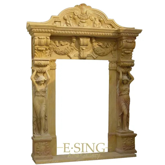European Style Stone Carved Entrance Gate Frame Beige Limestone Door Surround