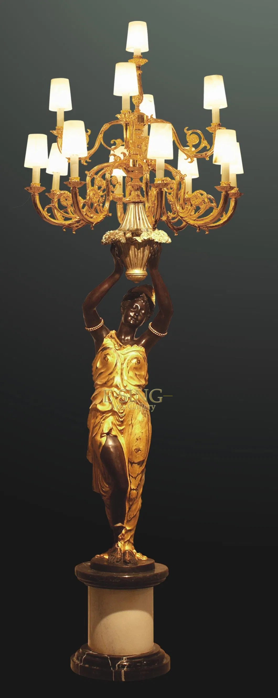 Antique Floor Statue Lady Bronze Lamp for Home Decoration