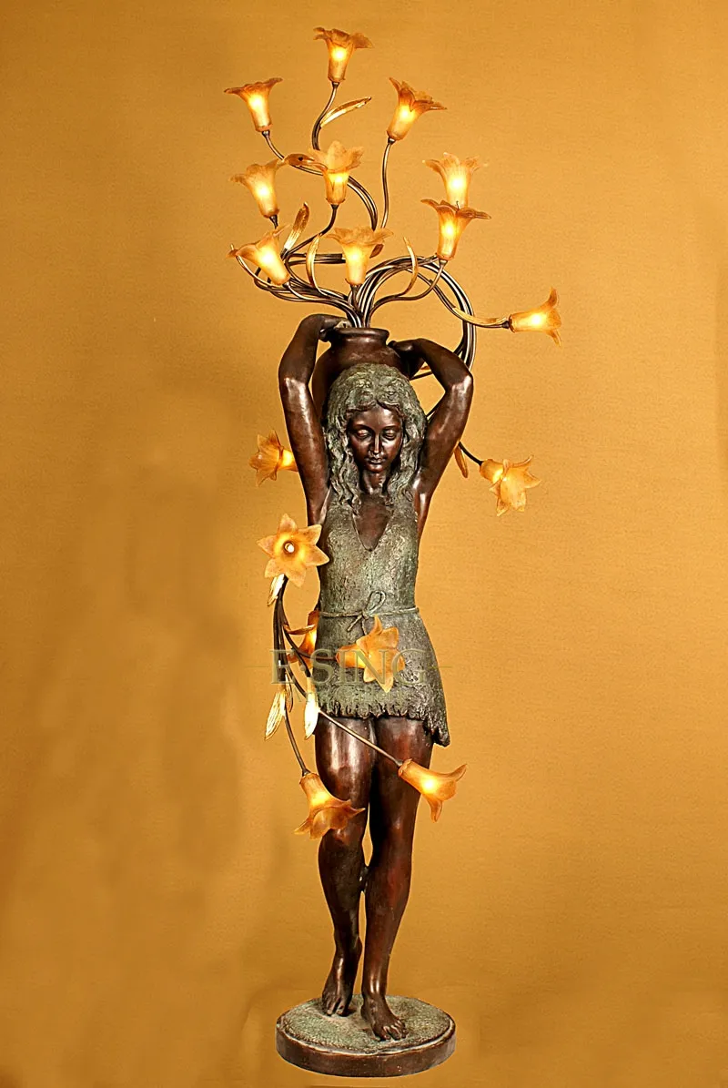 Antique Style Brass Carved Art Lamps Large Statue Light for Sales