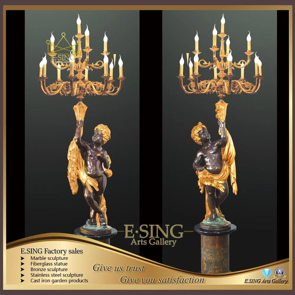 Life-Size Antique Style Bronze Statue Girl Lamp Bronze Sculptures