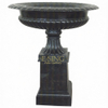 Large Garden Metal Round Planter Pots Casting Iron Outdoor Flowerpot with Base