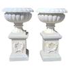 Home Garden White Marble Round Vase Stone Planter Flowerpot with Base