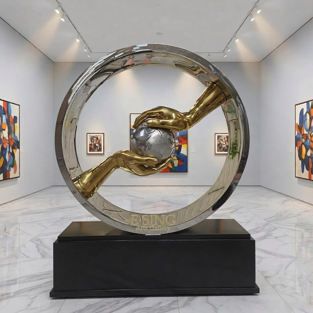 Hot Sale Outdoor Garden Park Decor Stainless Steel Ball Sculpture Metal with Hand