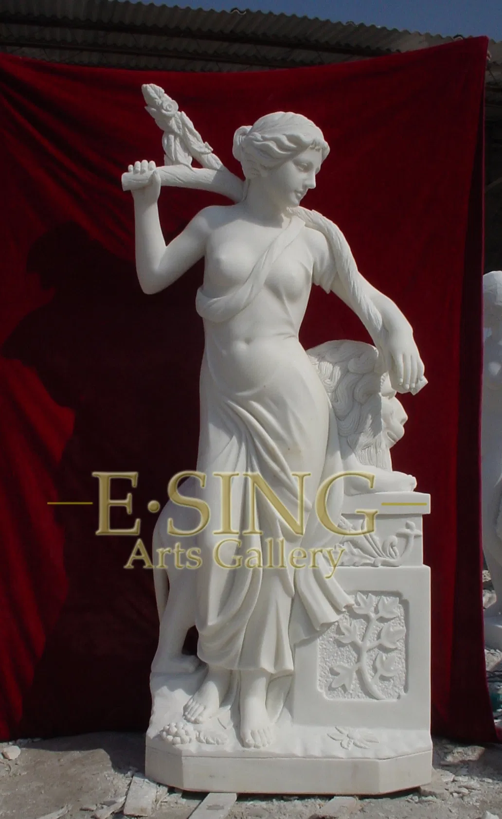 Carving Process Customized Mixed Color Stone Lady Sculpture with Pots