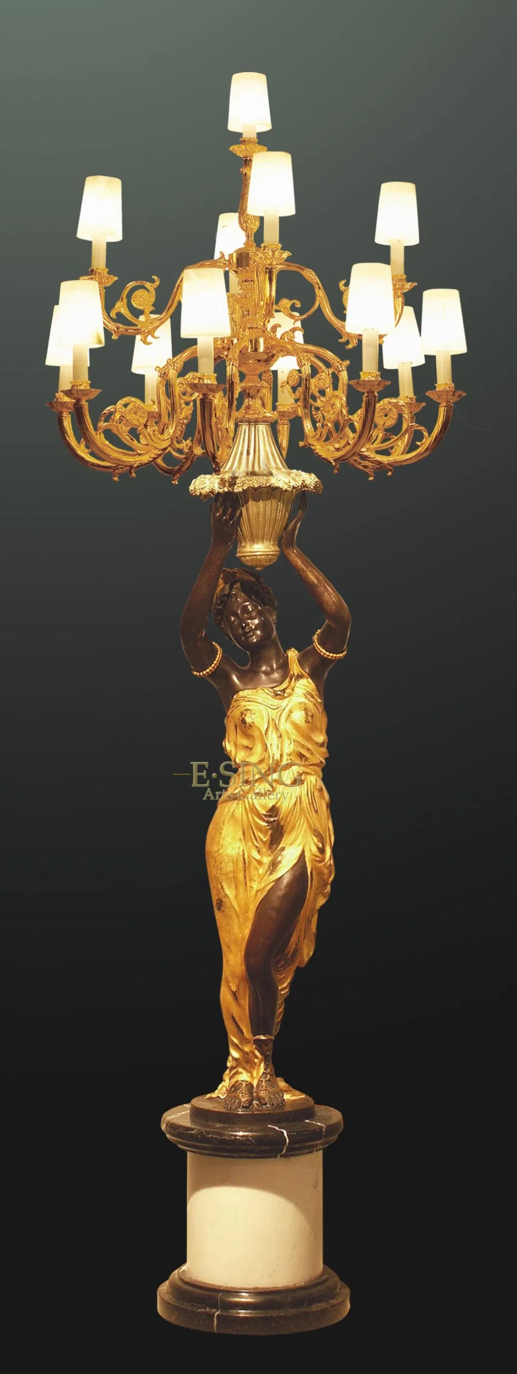 Antique Floor Statue Lady Bronze Lamp for Home Decoration