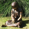 High Quality Bronze Girl and Dog Statue on Bench for Garden