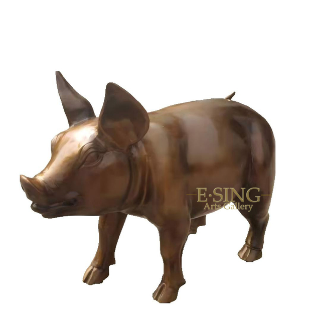 Realistic Patinated Bronze Pig Garden Ornament