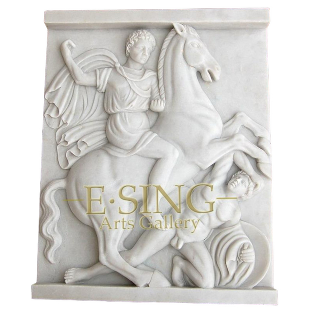 Decorative Horse Stone Relief White Marble Sculpture for Indoor Home Wall