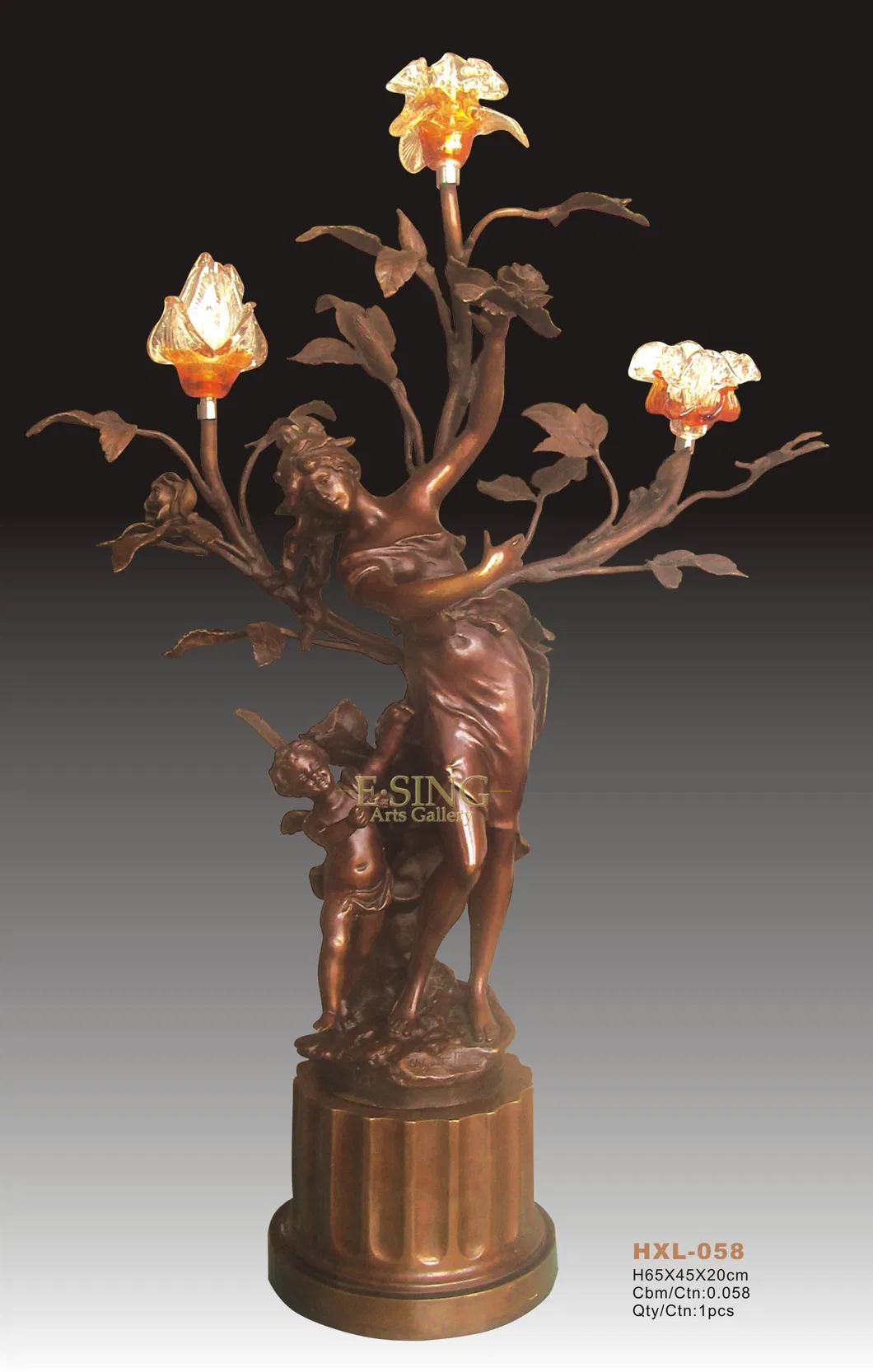 Antique Style Brass Carved Art Lamps Large Statue Light for Sales