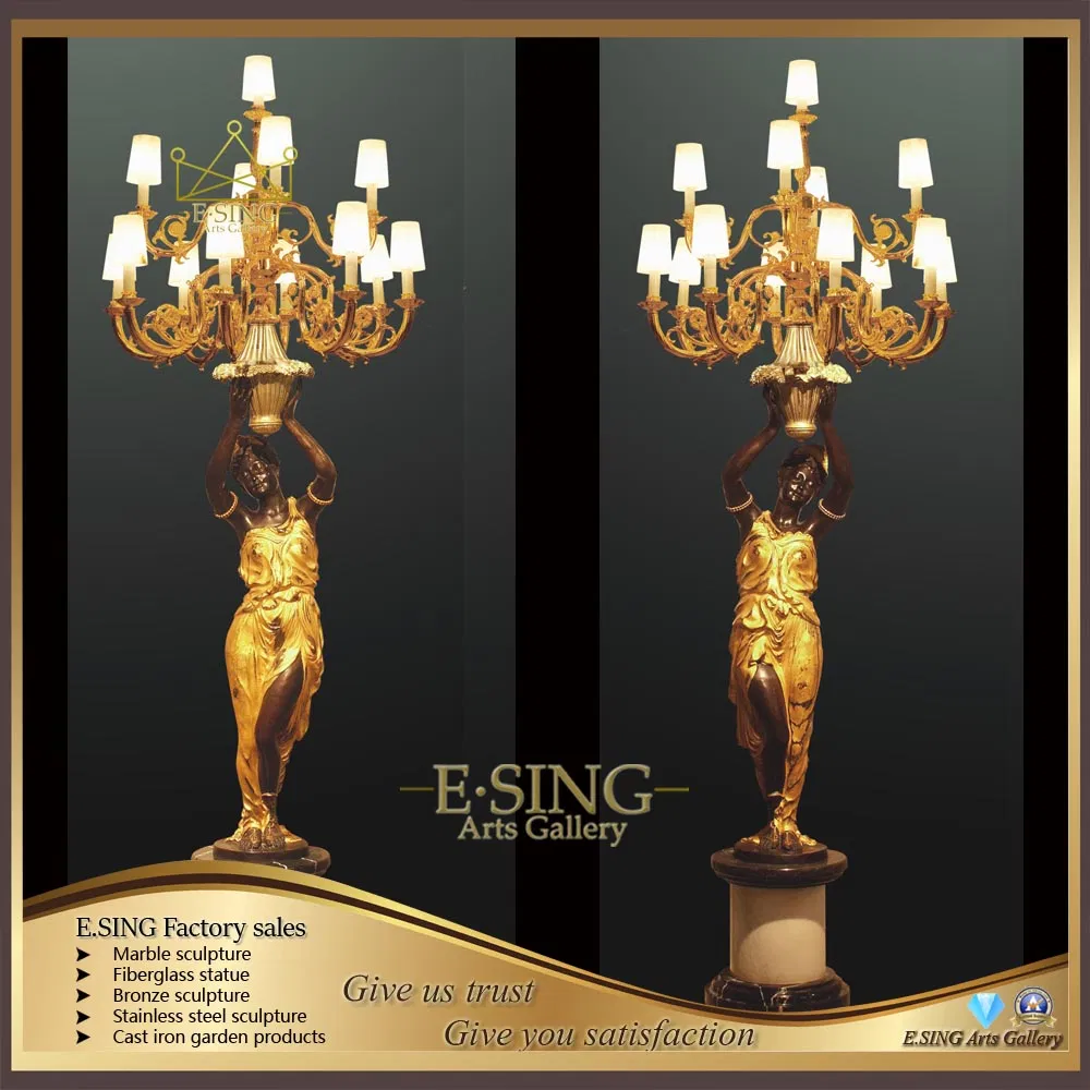 Life-Size Antique Style Bronze Statue Girl Lamp Bronze Sculptures