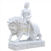 Decorative Hand Carved Marble Nude Woman Statue Sitting on Lion