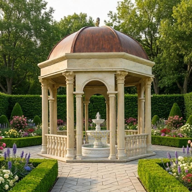 Outdoor High Polished Exquisite Hand Carving Marble Gazebo 