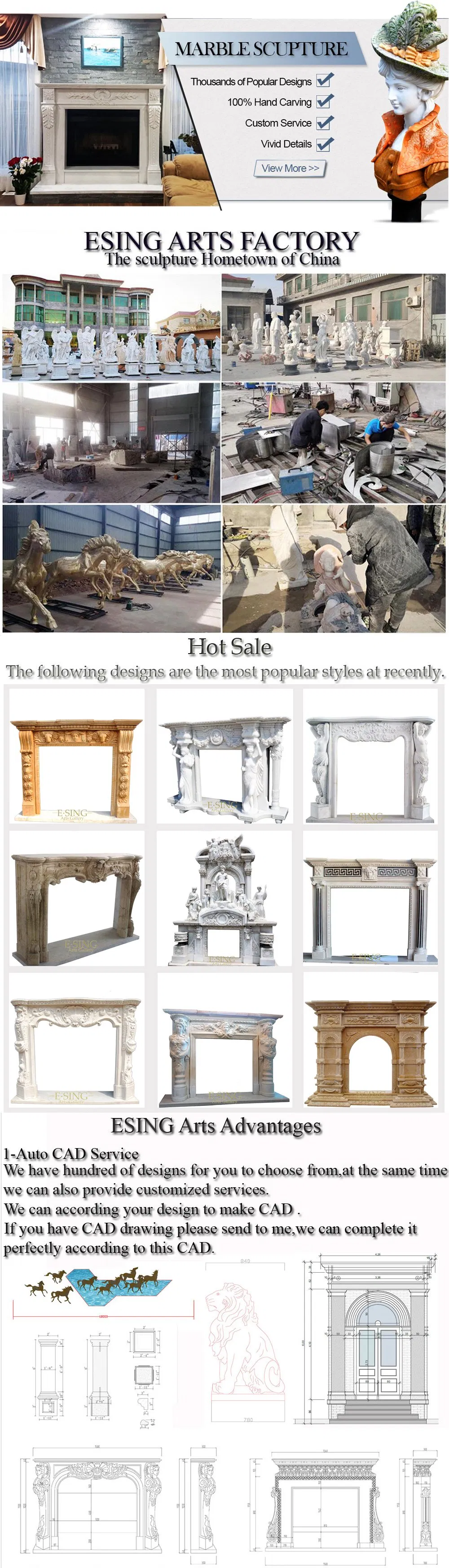 Decorative Free Standing Modern White Marble Fireplace