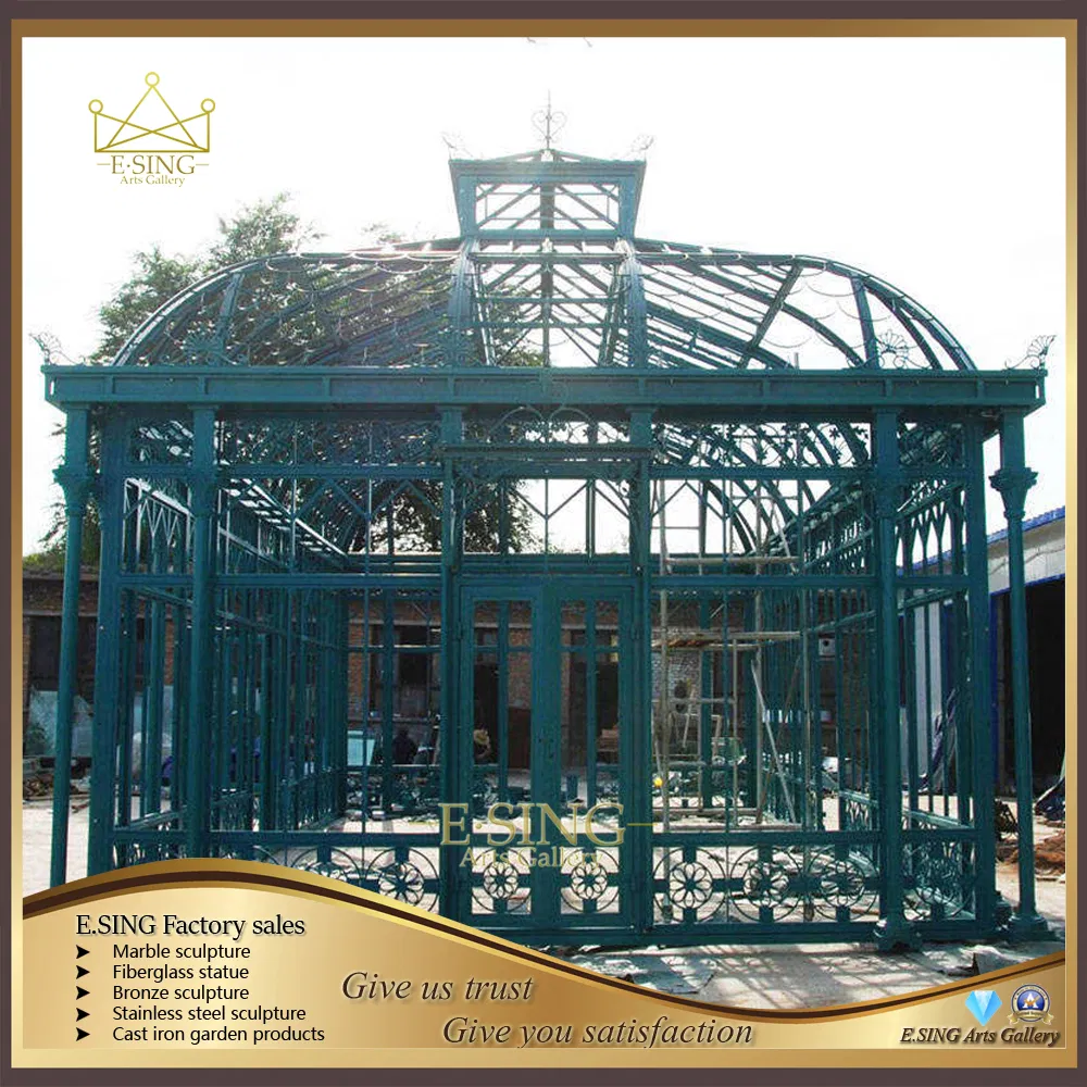 Outdoor Garden Decorative Wrought Iron Large Gazebo Orangery Sunroom
