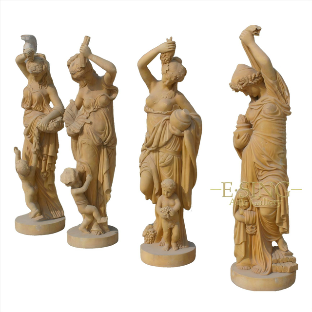 Customize Yellow Marble Hand Carving Garden Stone Sculpture Four Season Lady Statues