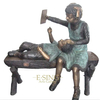 High Quality Bronze Girl and Dog Statue on Bench for Garden