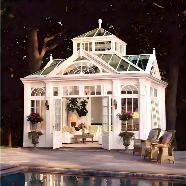 Modern Garden Villa Luxury Enclosed Large Wrought Iron Gazebo White House Orangerie