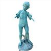 Famous Bronze Sculpture of a Little Boy Playing The Flute in a Garden