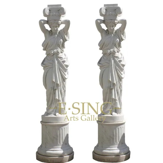 Outdoor Garden Decoration Stone Natural White Marble Statue Column