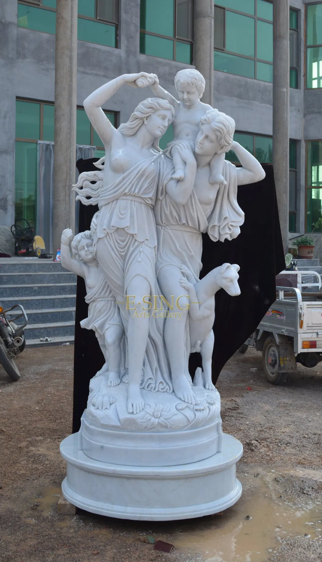 Carving Process Customized Mixed Color Stone Lady Sculpture with Pots