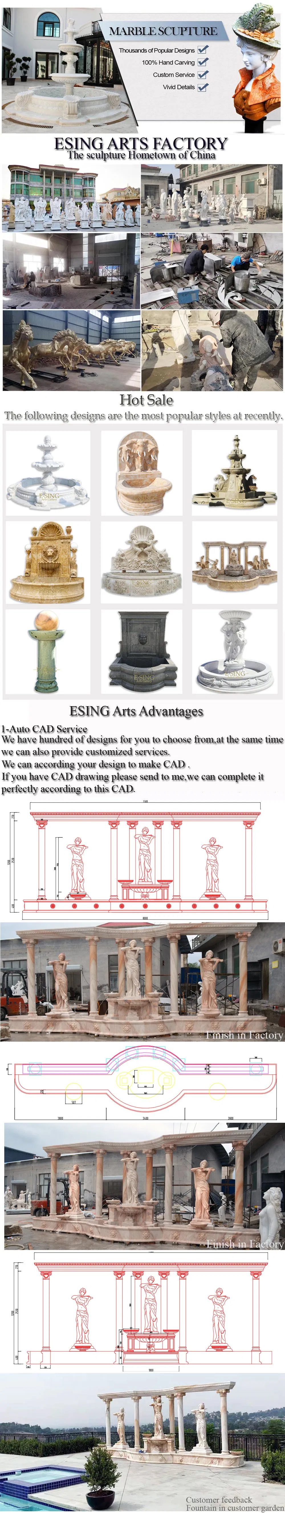 Mix Color Marble Lady Fountain Statue Sculpture for Sale