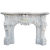 Indoor White Natural Hand Carved and Polished Stone Fireplace Surround with Cherub