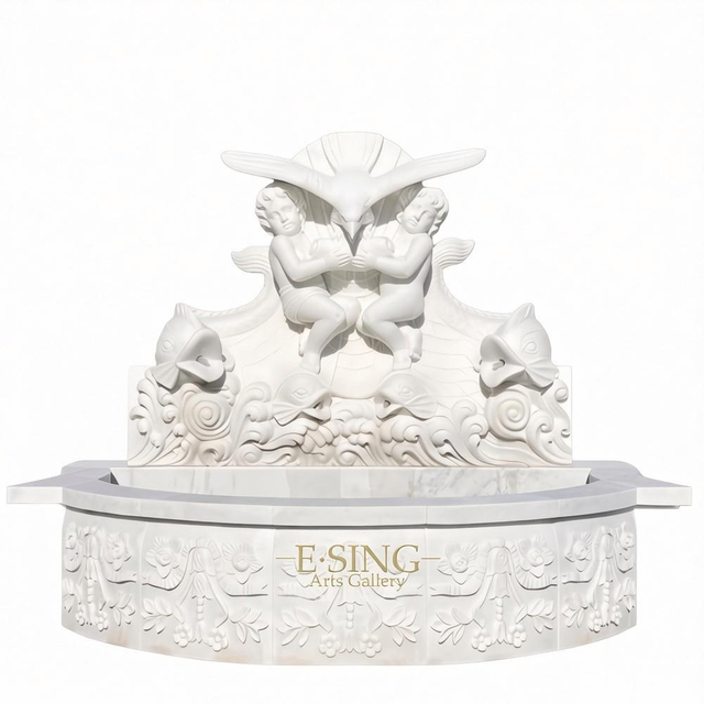 Home Garden White Marble Fountain Children Angel Stone Water Fountain