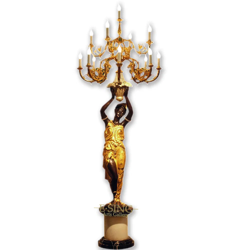 Antique Floor Statue Lady Bronze Lamp for Home Decoration