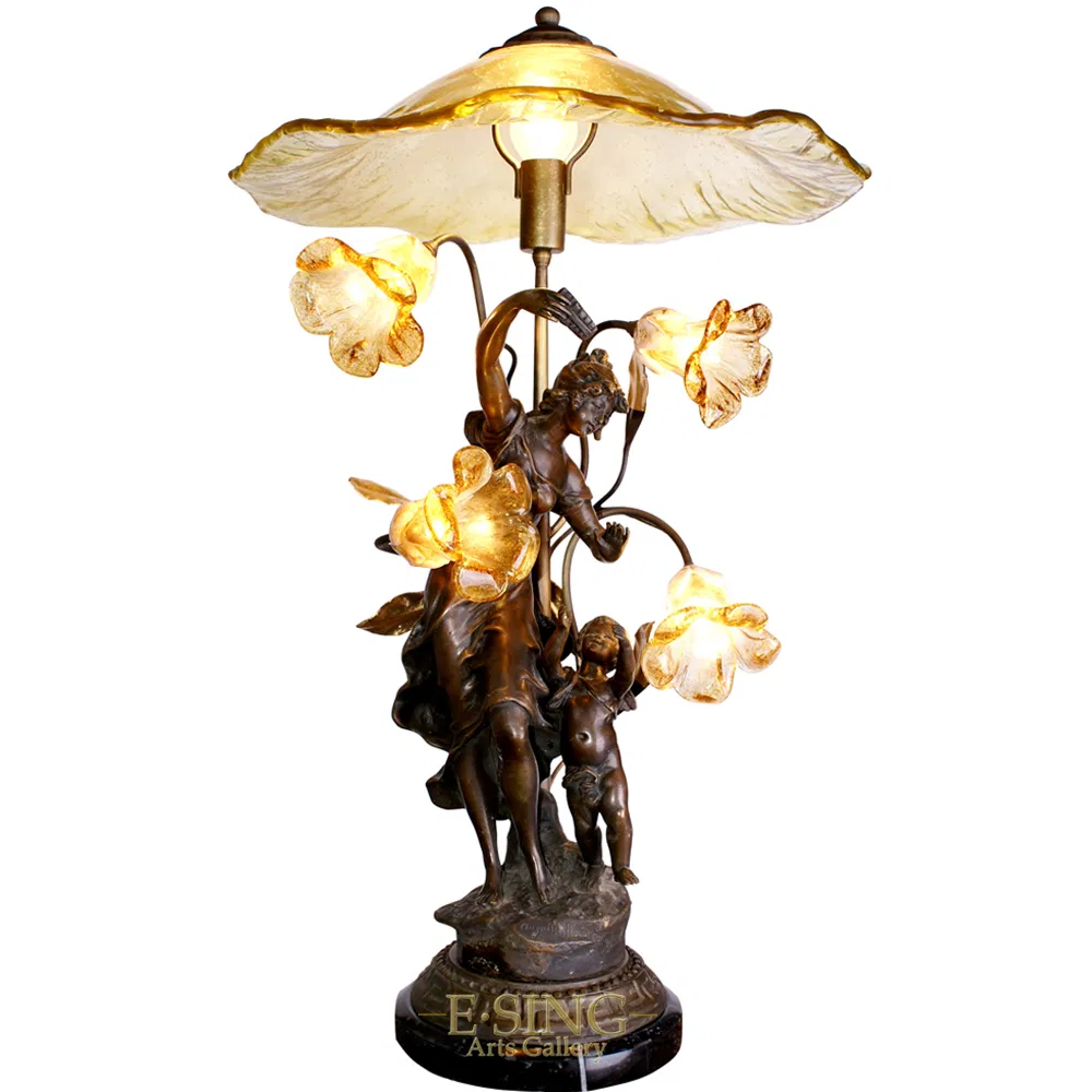 Antique Style Brass Carved Art Lamps Large Statue Light for Sales